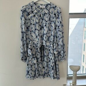 Reiss Long Sleeve Blue Floral Dress